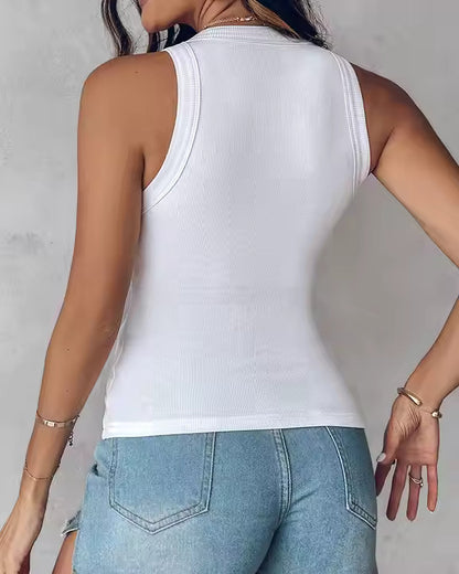 HoldHer®  Round Neck Built-in Bra Ribbed Tank Top